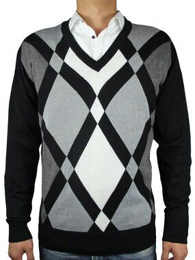 Mens Argyle V Neck L/S Sweater